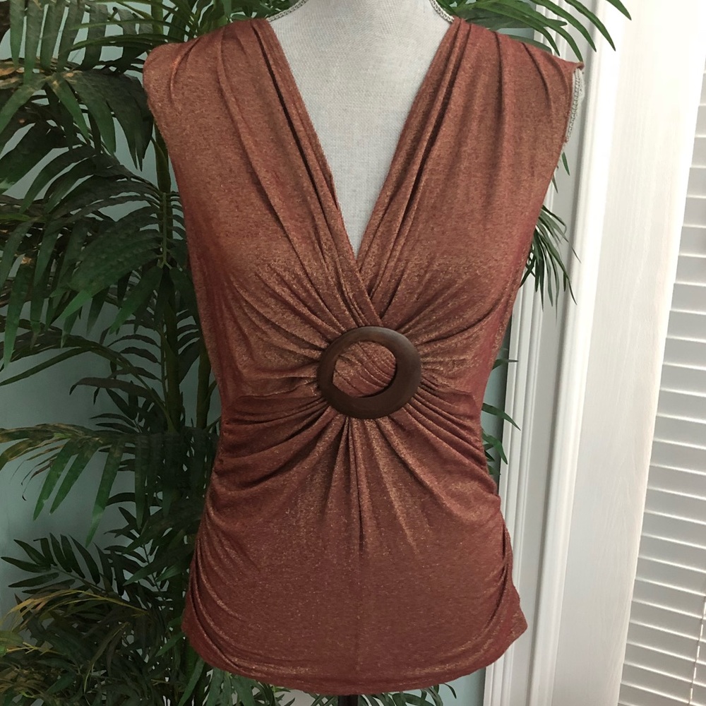 One West Tank Top Wooden Ruched Copper Sparkle